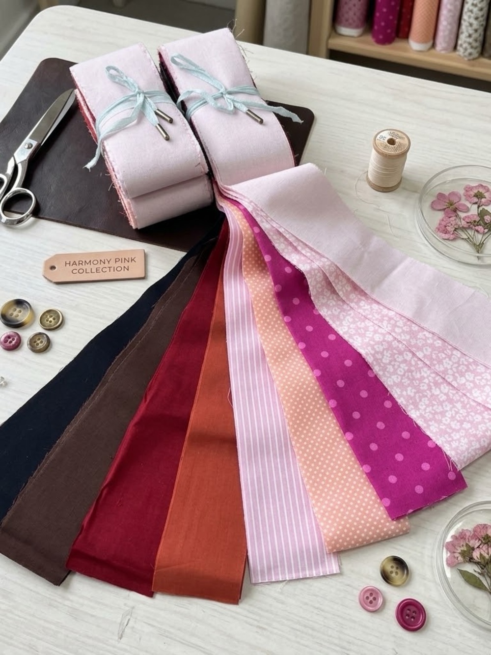 42pcs 2.5x44” Harmony Pink Jelly Roll cotton fabric quilt binding/strips